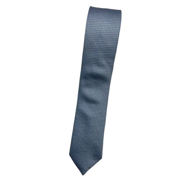 BOSS Men's 100% Silk Necktie LUXURY Tie Blue Geometric W:2.4" EUC